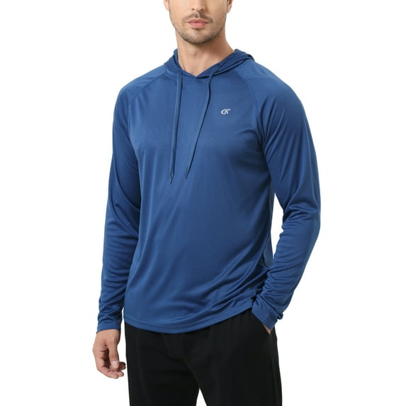 Men's Quick Dry Hooded Tops Lightweight Thin Long Sleeve Running Hiking Fishing Rash Guard Hoodies Outdoor T-Shirt Darkblue M