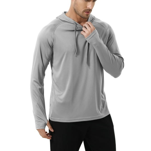 Weilanxin Men's Quick Dry Hooded Tops Lightweight Thin Long Sleeve Running Hiking Fishing Rash Guard Hoodies Outdoor T-Shirt Lightgrey L