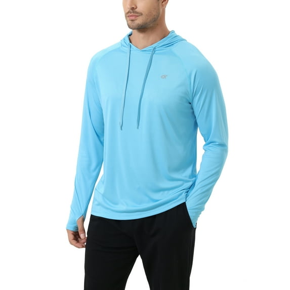 Men's Quick Dry Hooded Tops Lightweight Thin Long Sleeve Running Hiking Fishing Rash Guard Hoodies Outdoor T-Shirt Skyblue S