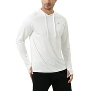 Men's Quick Dry Hooded Tops Lightweight Thin Long Sleeve Running Hiking Fishing Rash Guard Hoodies Outdoor T-Shirt White M