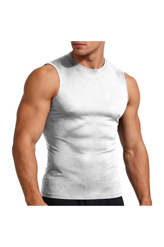 Men's Quick Dry Ice Silk Tech Stretch Slim Fit Active Crewneck Sleeveless Tank Top Workout Shirt White