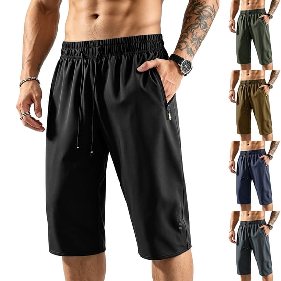 Men's Quick Dry Long Athletic Shorts Elastic Waist Drawstring with Zipper Pockets Breathable Gym Workout Running Summer Shorts 2026,XL