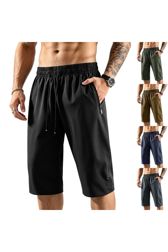 Men's Quick Dry Long Athletic Shorts Elastic Waist Drawstring with Zipper Pockets Breathable Gym Workout Running Summer Shorts 2026,XL