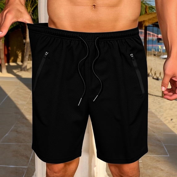 Men's Quick Dry Mesh Athletic Shorts, Casual Elastic Waist Drawstring Workout Shorts with Zipper Pockets, Lightweight Breathable Gym Running Sports Shorts for Men, Summer Loose Fit Activewear Shorts