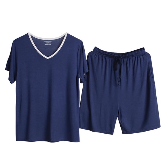 Men’s Quick-Dry Modal Pajama Set – Breathable Summer Sleepwear with Elastic Waist & Contrast V-Neck (2025 Active Loungewear Essential)