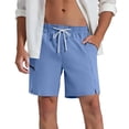 thumbnail image 1 of Men's Quick Dry Pants with Zipper Pockets and Drawstring Solid Color Casual Joggers Sweatpants for Hiking Travel Workout | CSEONE,Blue L, 1 of 9