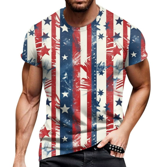 Men's Quick-Dry Performance Tee, Retro Flag Print with Moisture-Wicking Fabric for Sports and Daily Use ,Red S