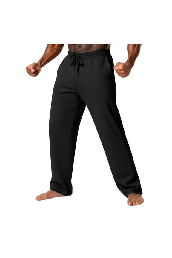 Men's Quick-Dry Polyester Casual Straight Leg Drawstring Pants for Sports and Leisure