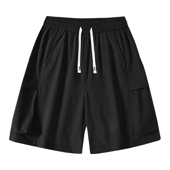 Men's Quick Dry Pul on Cargo Shorts Lightweight Relaxed Fit Outdoor Workwear Athletic Shorts with Muti Pocket Elastic Waist Drawstring Big and Tall Size S-4XL Black
