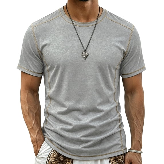Men's Quick Dry Rash Guard Swim Shirt, UPF 50+ Sun Protection Fishing Water Top, Breathable Short Sleeve Shirt for Water Sports and Outdoor Use Gray