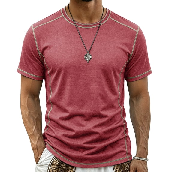 Men's Quick Dry Rash Guard Swim Shirt, UPF 50+ Sun Protection Fishing Water Top, Breathable Short Sleeve Shirt for Water Sports and Outdoor Use Red