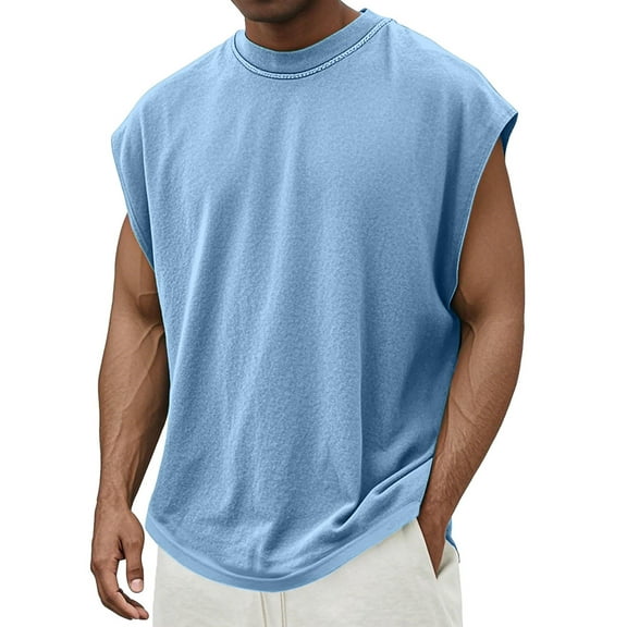 Men's Quick-Dry Running Workout Tank Top Breathable Sleeveless Sports Vest for Casual Fitness Wear Sky Blue Size XXL