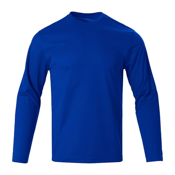 Men's Quick Dry Shirt Crewneck Long Sleeve Solid Pullover Top for Workout Blue L