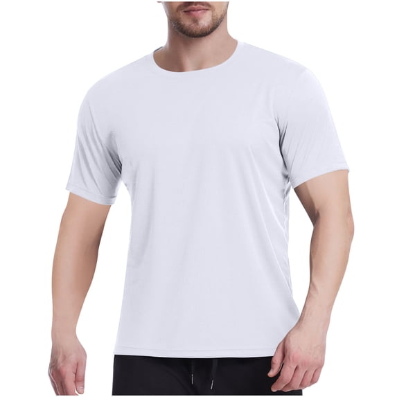 Men's Quick Dry Shirts Mesh Short Sleeve Athletic Lightweight Breathable Workout Performance Hiking Shirt Size 3XL White