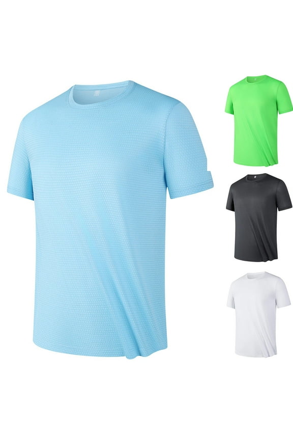 Men's Quick Dry Short Sleeve Running T-Shirt Fitness Sportswear Top Breathable Round Neck Tee for Gym Workout Training Casual Daily Athletic Shirt | AESTIVO,Blue L