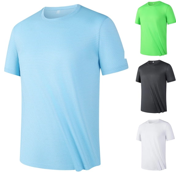 Men’s Quick Dry Short Sleeve Sports T-Shirt, Athletic Running Shirt, Breathable Crewneck Fitness Top, Moisture Wicking Gym Tee for Workout Training, Casual Daily Wear | TOPLIU,Blue M