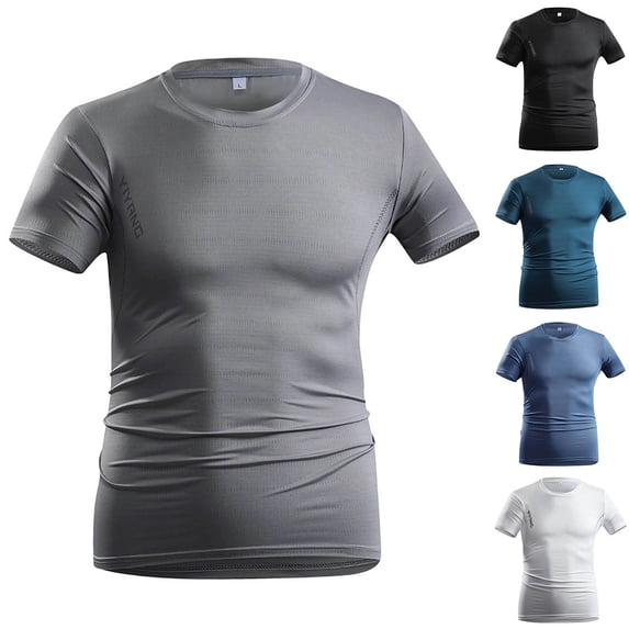 Men's Quick Dry Sports T-Shirt, Breathable Casual Tee, Crewneck Short Sleeve, Moisture Wicking Summer Outdoor Gym Workout Beach Vacation Top | TOPLIU,Gray M