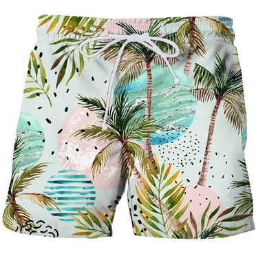 Men's Quick Dry Swim Trunks Summer Beach Shorts Coconut Tree Printed Breathable Swimming Shorts