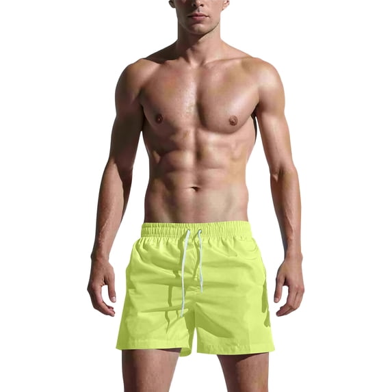 Men's Quick Dry Swim Trunks with Elastic Waistband Breathable Mesh Liner Summer Beach Board Shorts Fluorescence Yellow L
