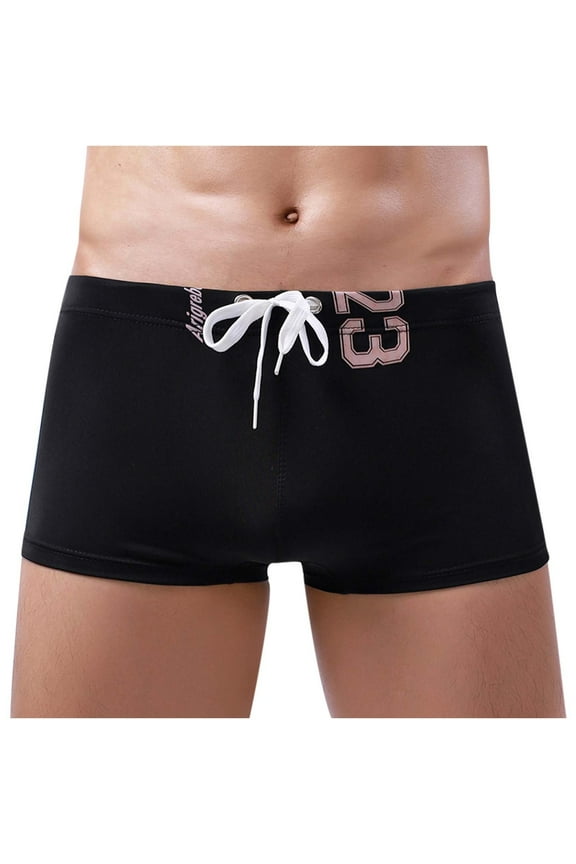 Men's Quick Dry Swimming Underpants Low Waist Solid Color Drawstring Hot Spring Swim Jammers