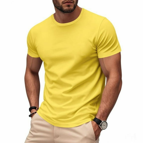 Men's Quick Dry T Shirt Short Sleeve Crew Neck T-Shirt Casual Summer Tshirt Classic Basic Tee Shirt Yellow XXXXL