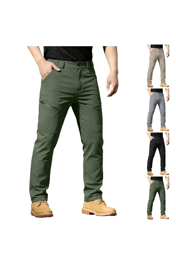 Men's Quick Dry Tactical Pants, Water Resistant Outdoor Pants, Lightweight Stretch Cargo Work Hiking Pants with Zippered Thigh Pockets Army Green M