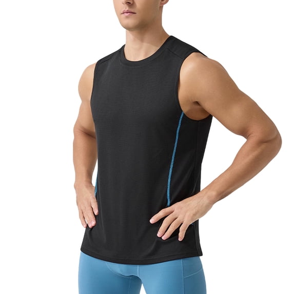 Men's Quick Dry Tech Stretch Active Sleeveless Crewneck Tank Top Workout Shirt Size 2XL Black