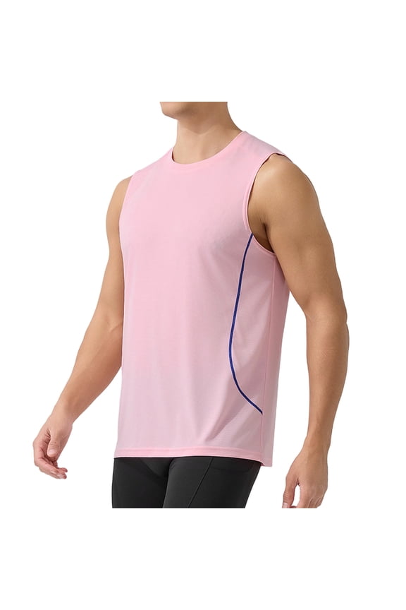 Men's Quick Dry Tech Stretch Active Sleeveless Crewneck Tank Top Workout Shirt Size 2XL Pink