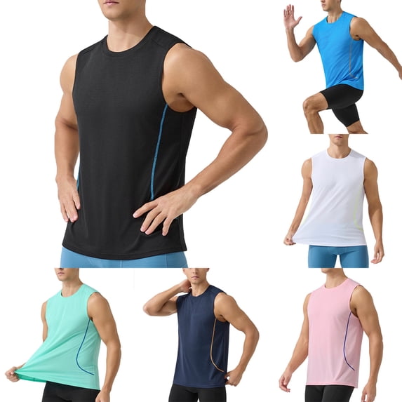 Men's Quick Dry Tech Stretch Active Sleeveless Crewneck Tank Top Workout Shirt Size 2XL White