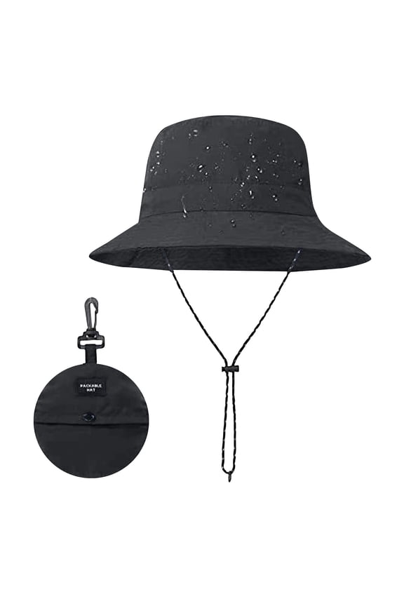 Men's Quick Dry Waterproof Bucket Hat, Foldable Sun Protection Fisherman Hat, Portable Packable Sun Hat, Outdoor Cycling Cap, Adjustable Chin Strap, Sun Rain Protection - Black