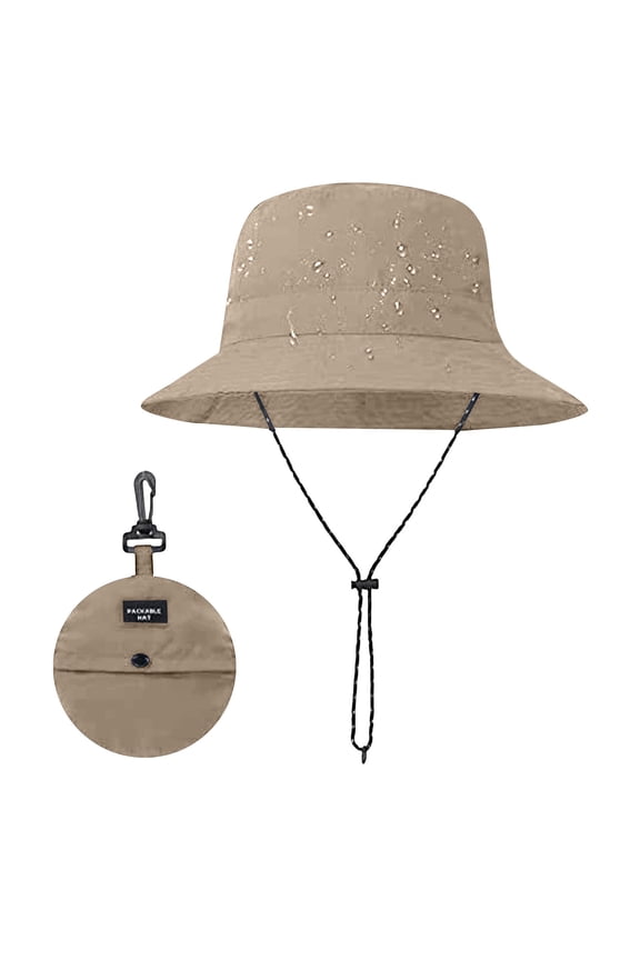 Men's Quick Dry Waterproof Bucket Hat, Foldable Sun Protection Fisherman Hat, Portable Packable Sun Hat, Outdoor Cycling Cap, Adjustable Chin Strap, Sun Rain Protection - Khaki