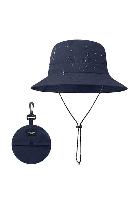 Men's Quick Dry Waterproof Bucket Hat, Foldable Sun Protection Fisherman Hat, Portable Packable Sun Hat, Outdoor Cycling Cap, Adjustable Chin Strap, Sun Rain Protection - Navy