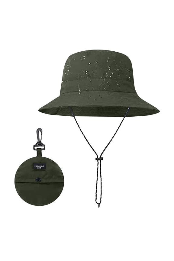 Men's Quick Dry Waterproof Bucket Hat, Foldable Sun Protection Fisherman Hat, Portable Packable Sun Hat, Outdoor Cycling Cap, Adjustable Chin Strap, Sun Rain Protection - Blackish Green