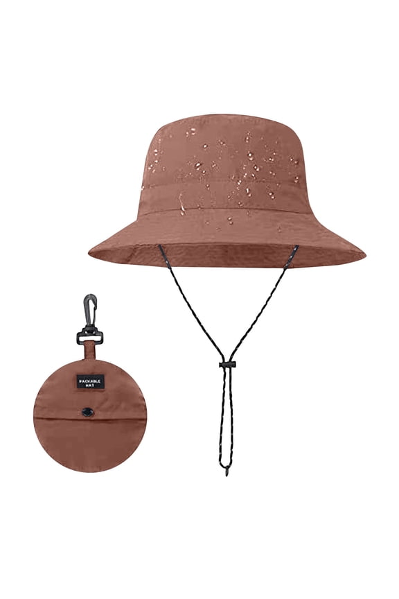 Men's Quick Dry Waterproof Bucket Hat, Foldable Sun Protection Fisherman Hat, Portable Packable Sun Hat, Outdoor Cycling Cap, Adjustable Chin Strap, Sun Rain Protection - Brick Red