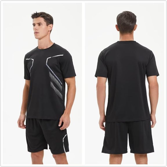 Men's Quick Dry Workout Set - Athletic Crew Neck T-Shirt & Gym Shorts - Moisture Wicking Running & Training Outfit - Lightweight Fitness Apparel