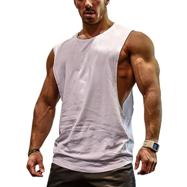 Men's Quick Dry Workout Tank Top Gym Muscle Tee Fitness Bodybuilding  Sleeveless T Shirt，white，2xl,，white,，2xl,F37905