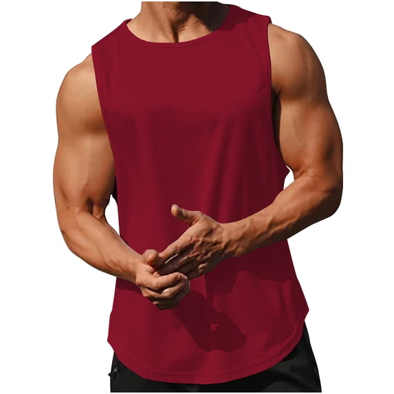Men's Quick Dry Workout Tank Tops Mesh Breathable Gym Sleeveless Muscle Shirts for Active Men Size 2XL Wine