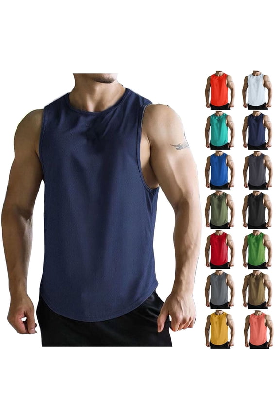 Men's Quick Dry Workout Tank Tops Sleeveless Gym Muscle Bodybuilding Running Shirts Black 3XL