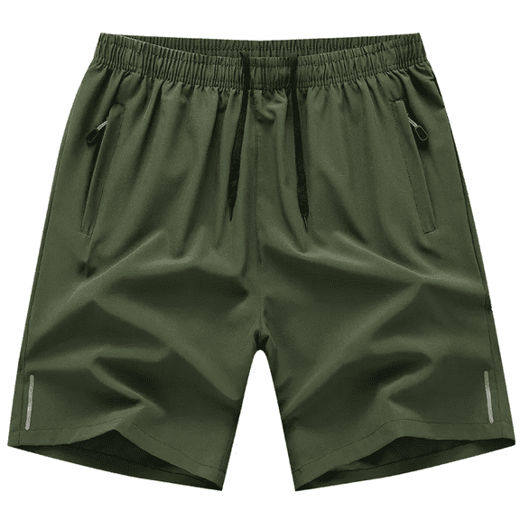 Men's Quick-Dry Zipper Pockets Athletic Shorts, Green, Medium