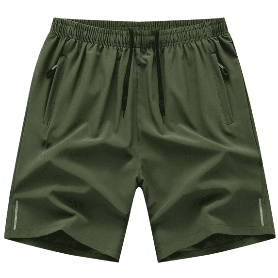 Men's Quick-Dry Zipper Pockets Athletic Shorts, Green, Medium