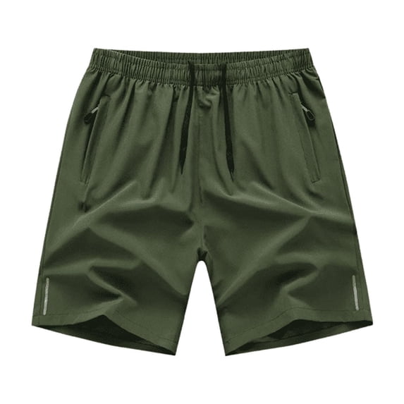 Men's Petite Fit Quick-Dry Zipper Pockets Athletic Shorts, Green, Medium