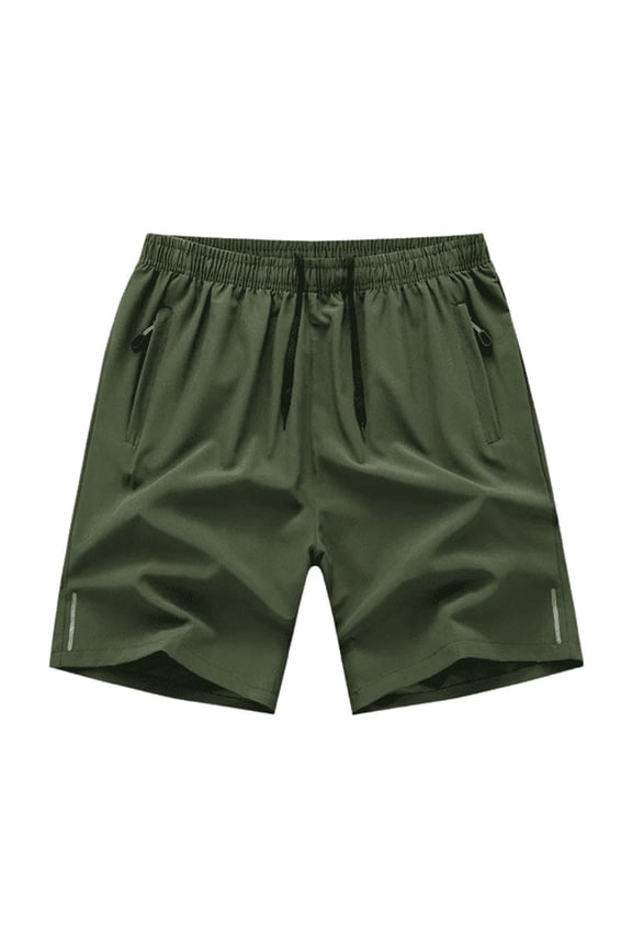 Men's Petite Fit Quick-Dry Zipper Pockets Athletic Shorts, Green, Medium