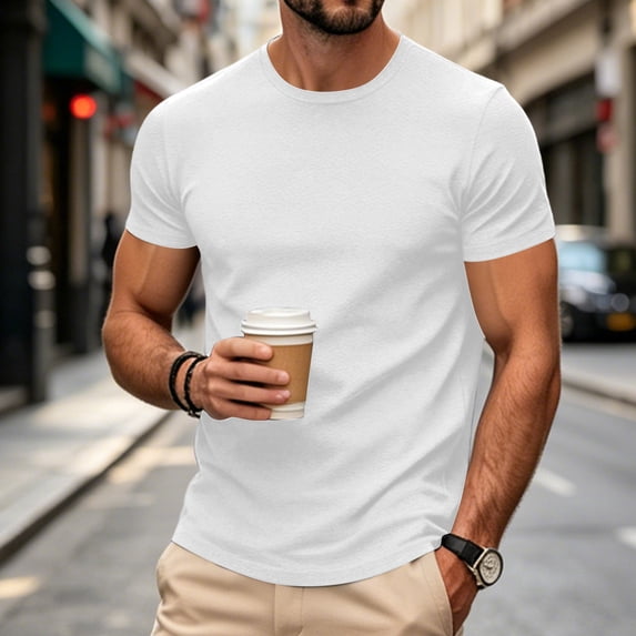 Men's Quick Drying Round Neck T-Shirt Slim Fit Short Sleeved Fitness T-Shirt Soft And Breathable Outdoor Sports Top White 2XL