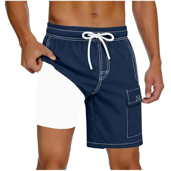 Men's Quick Drying Swim Trunks 2 In 1 Drawstring Cargo Board Shorts Quick Dry Swim Trunks With Compression Waist Summer Beach Swimming Shorts