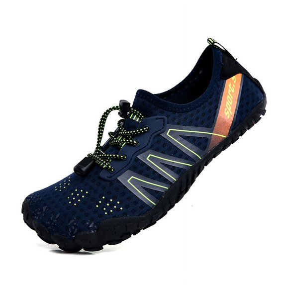 Men's Quick‑Lace Minimalist Water Sports Shoes, Perforated Mesh Upper Footwear with Flexible Multi‑Lug Thin Outsole for Beach Swimming and Trail Outdoor Activities