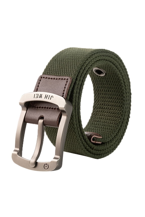 Men's Quick Release Canvas Belt, Adjustable Waist Belt with Slide Buckle for Outdoor Training, Hiking, and Casual Daily Wear, Durable and Functional Nylon Webbing Belt Army Green