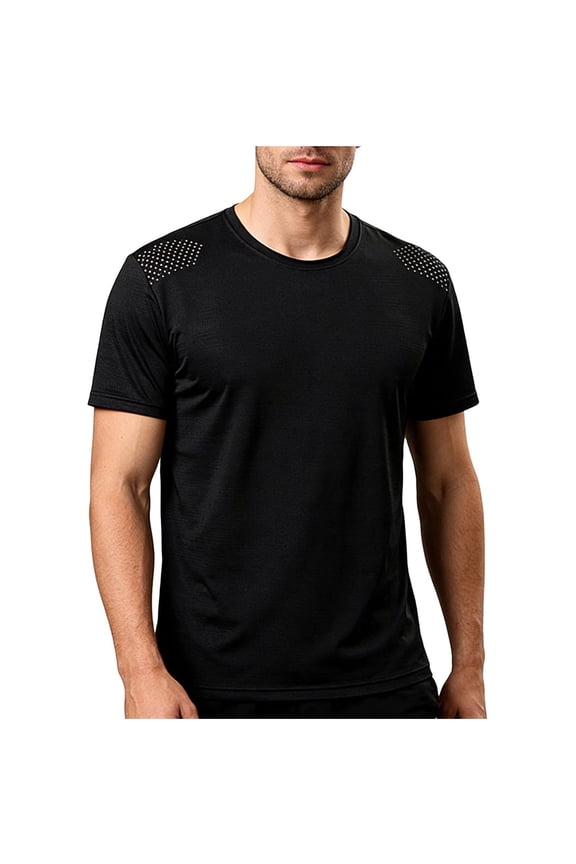 Men's Quick Shirts Mesh Short Sleeve Athletic Lightweight Workout Performance Hiking Shirt Size M-5XL Black