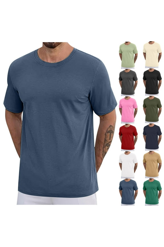 Holiday Gift Finder Mens Shirts, Men's Sport Solid Color Casual Short Sleeved Round Neck Shirts L, Blue