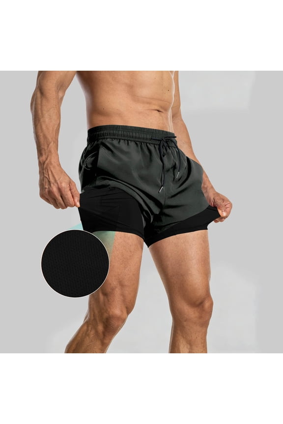 Men's Quickly Dry Swim Trunks Loose Fits Elastic Waisted Drawstring Double Layer Liner 2 in 1 Beach Shorts Mens Summer Casual Solid Plus Size Relaxed Lightweight Board Shorts