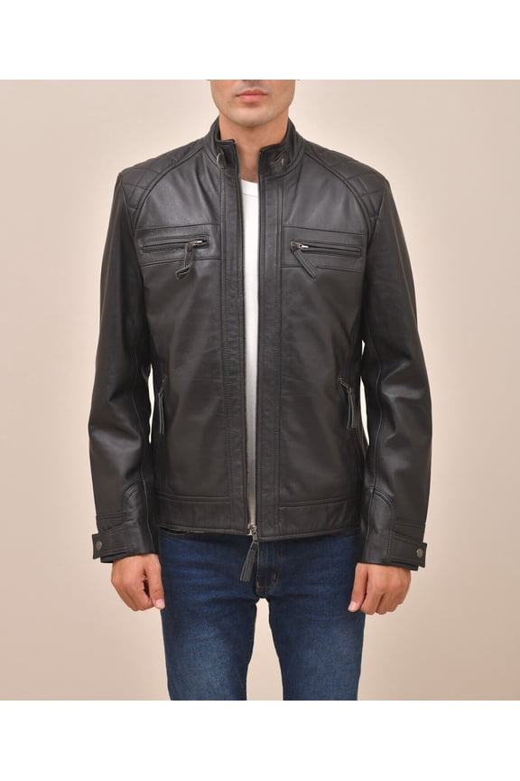 Men's Quilted Black Genuine leather jacket